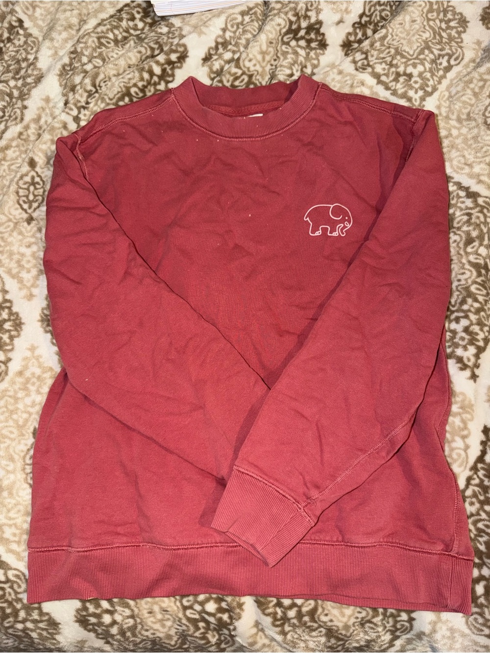 ivory ella Men's Crewneck Sweater in Brick Red with Elephant Logo